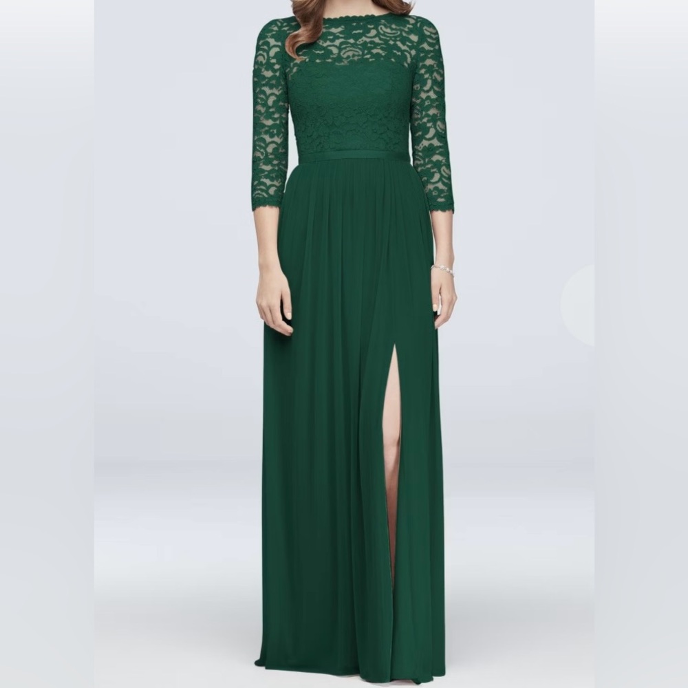 Three-Quarter Lace and Mesh Bridesmaid Dress